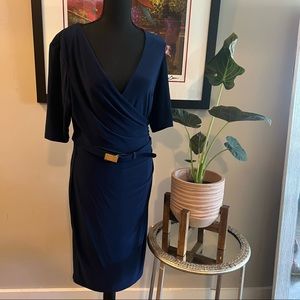Lauren by Ralph Lauren faux wrap w/belt. Three quarter sleeves